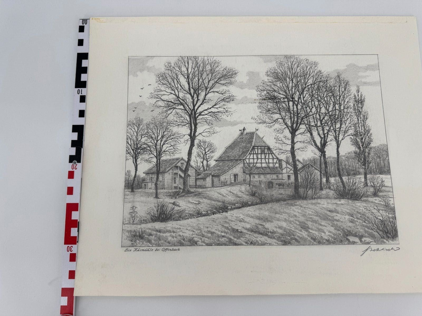 * HEINZ WEHLISCH ZEICHNUNG DIE KÄSMÜHLE BEI OFFENBACH ANSICHT SIGNIERT