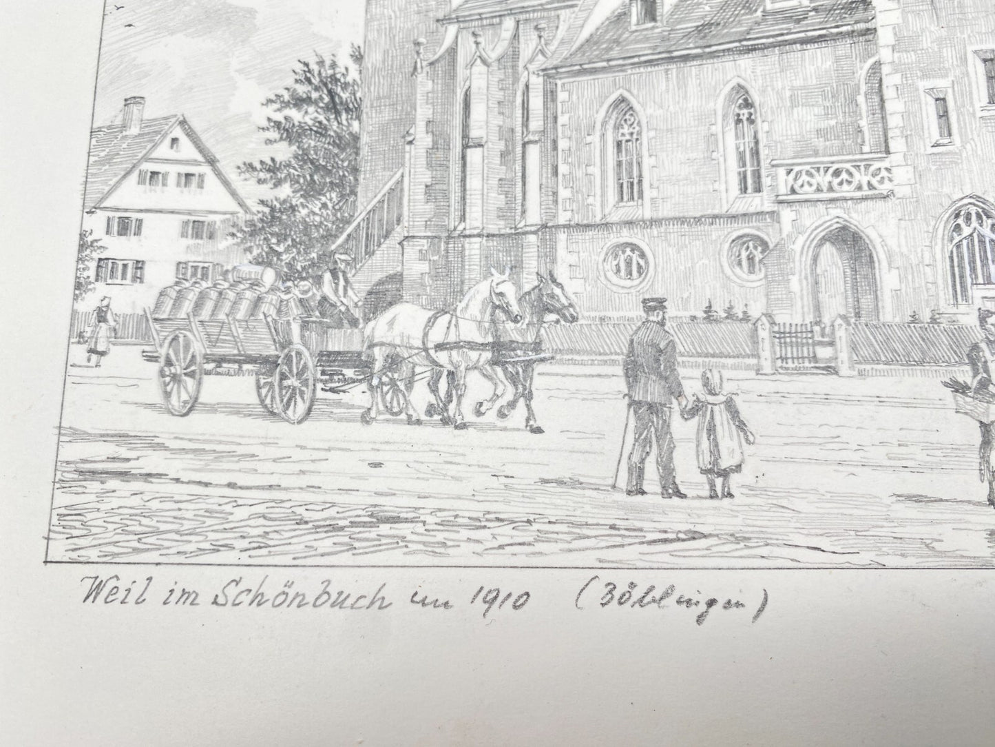 DEUTSCHER KÜNSTLER HEINZ WEHLISCH ZEICHNUNG WEIL IM SCHÖNBUCH  UM 1910 SIGNIERT