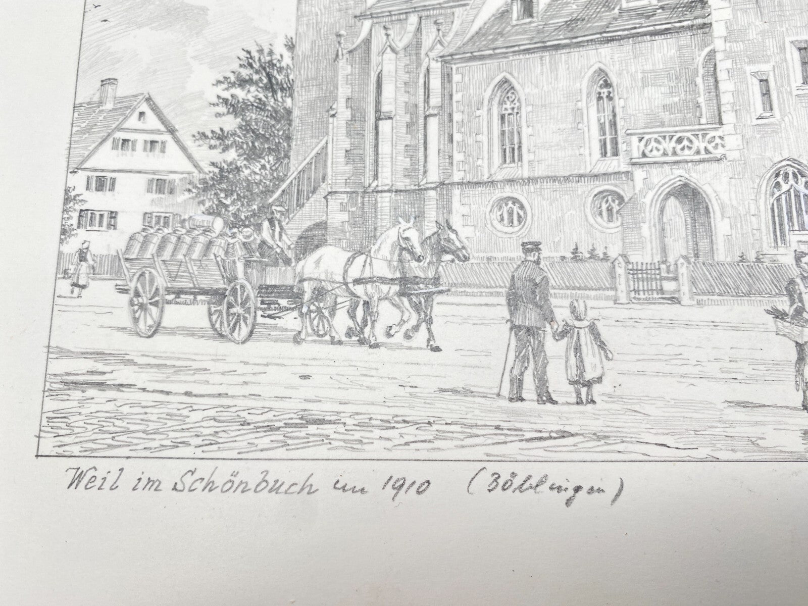 DEUTSCHER KÜNSTLER HEINZ WEHLISCH ZEICHNUNG WEIL IM SCHÖNBUCH  UM 1910 SIGNIERT