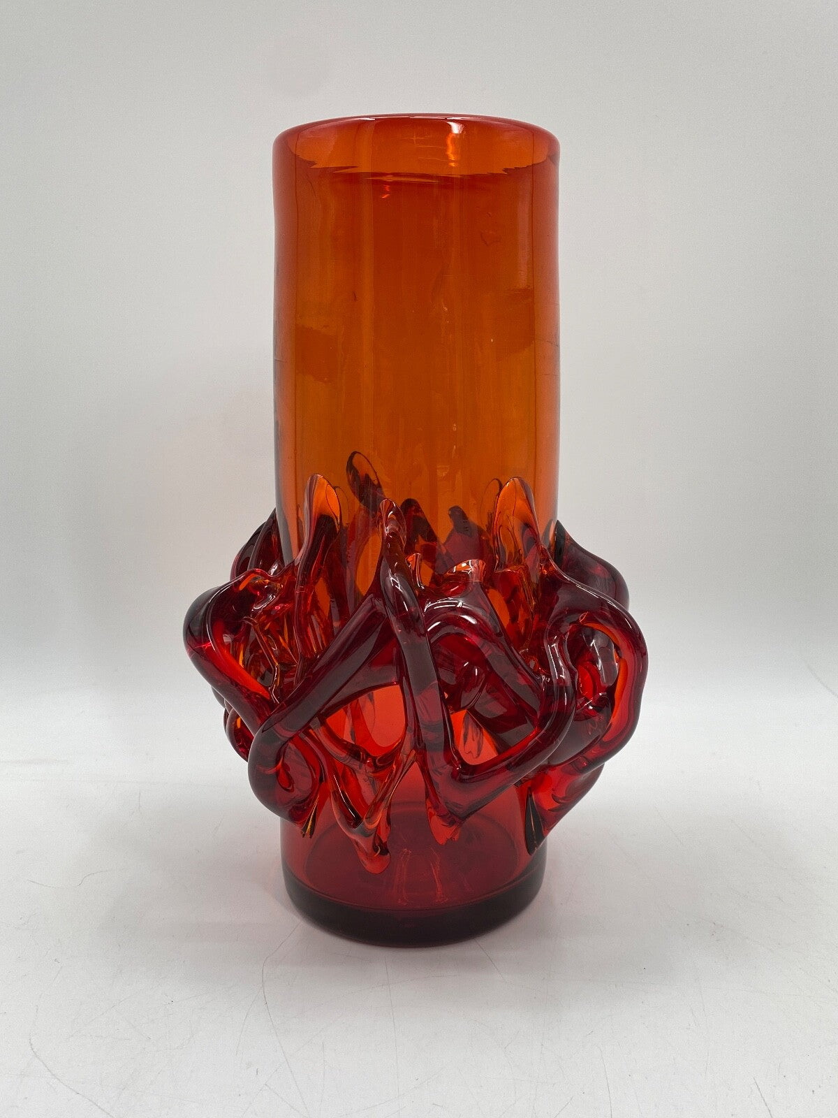 * VASE GLASVASE ROT JERZY SLUCZAN ORKUSZ KRAKAU GLASWAREN HANDARBEIT 70 VINTAGE