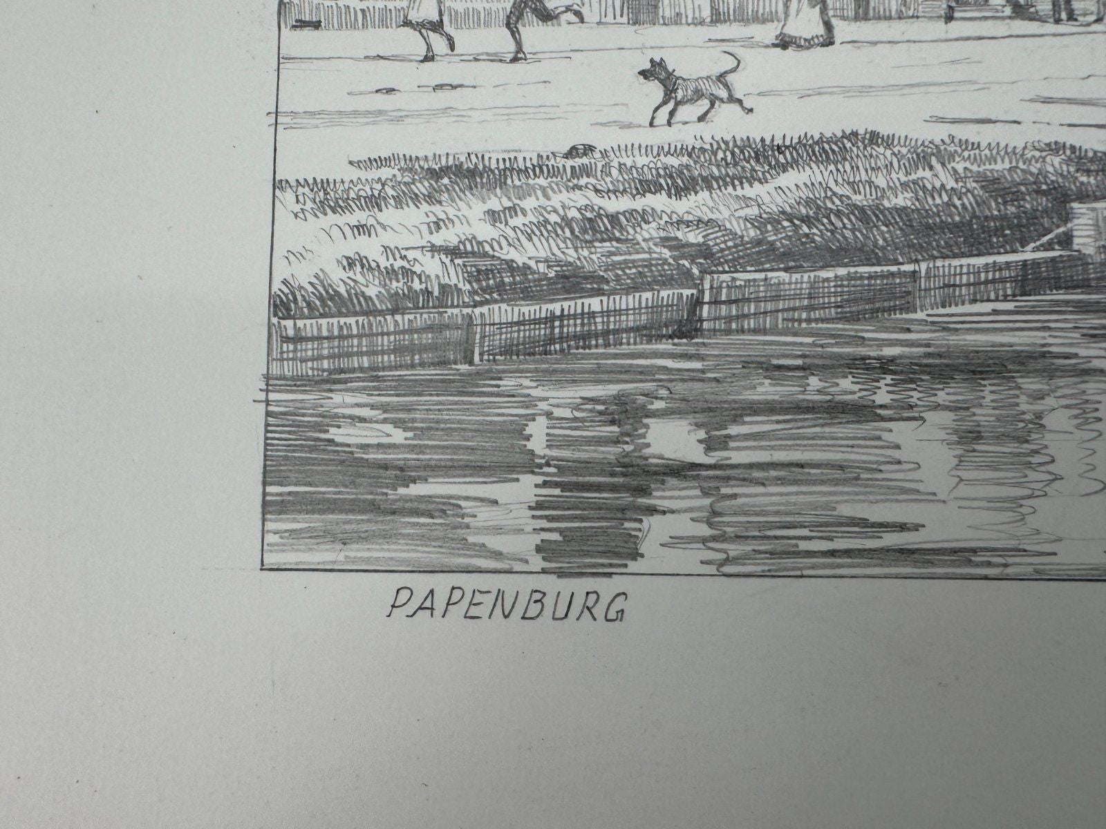 * HEINZ WEHLISCH ZEICHNUNG PAPENBURG ZUGBRÜCKE ANSICHT SIGNIERT