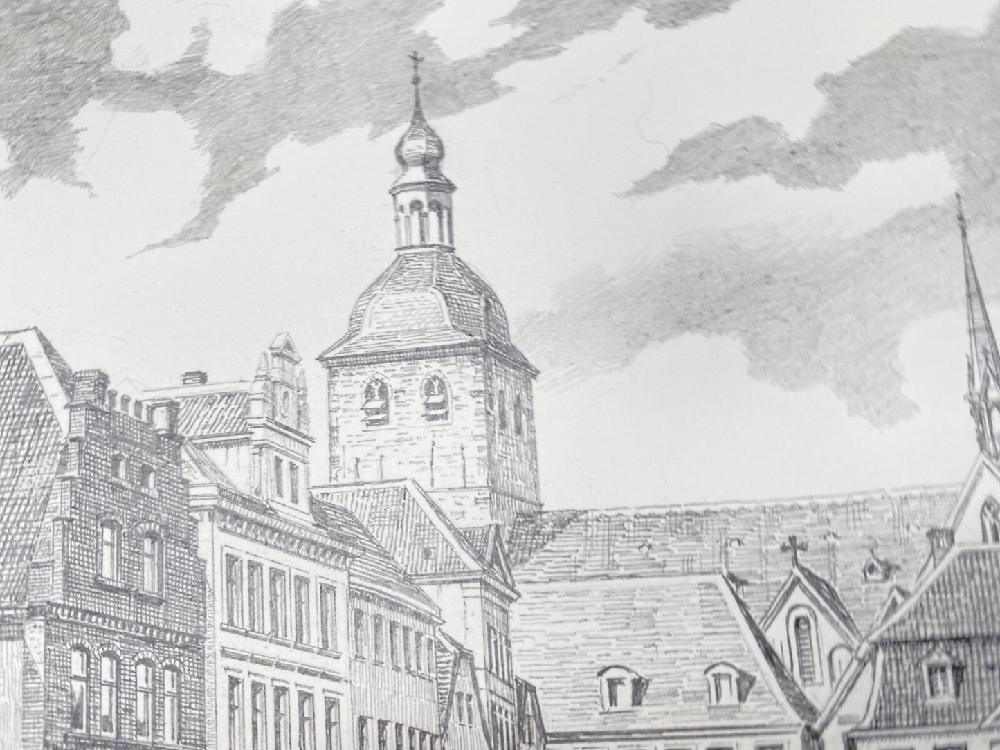 HEINZ WEHLISCH ZEICHNUNG RECKLINGHAUSEN MARKTPLATZ UM 1915 HANDSIGNIERT
