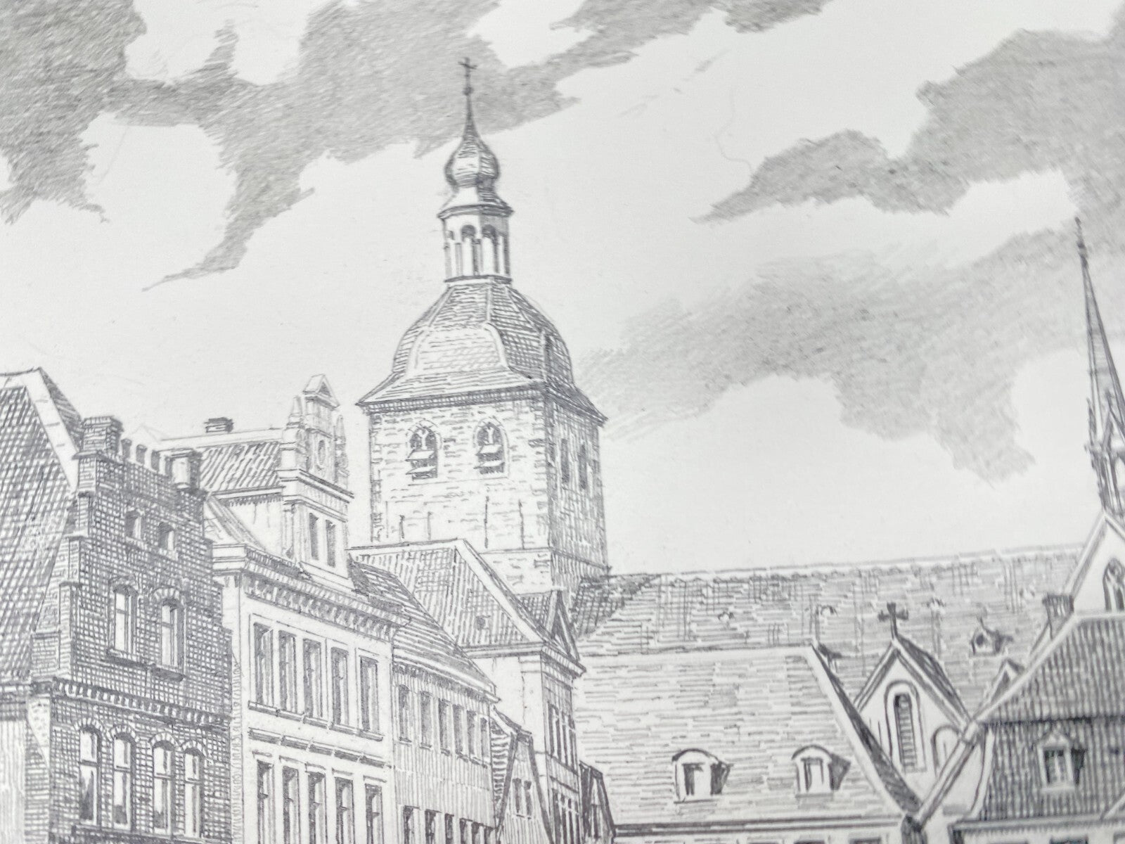 HEINZ WEHLISCH ZEICHNUNG RECKLINGHAUSEN MARKTPLATZ UM 1915 HANDSIGNIERT