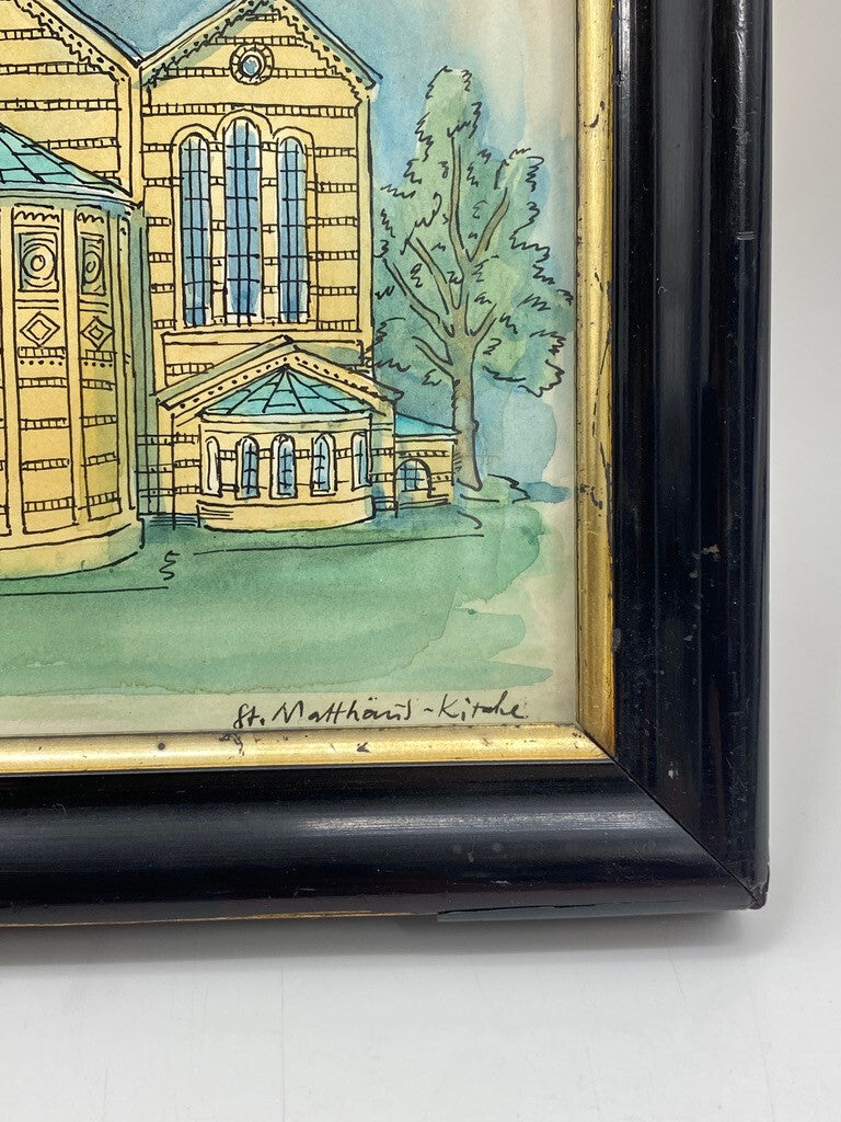* ZEICHNUNG KOLORIERT BERLIN ST. MATTHÄUS KIRCHE 1979 SIGNIERT ROBINSEN