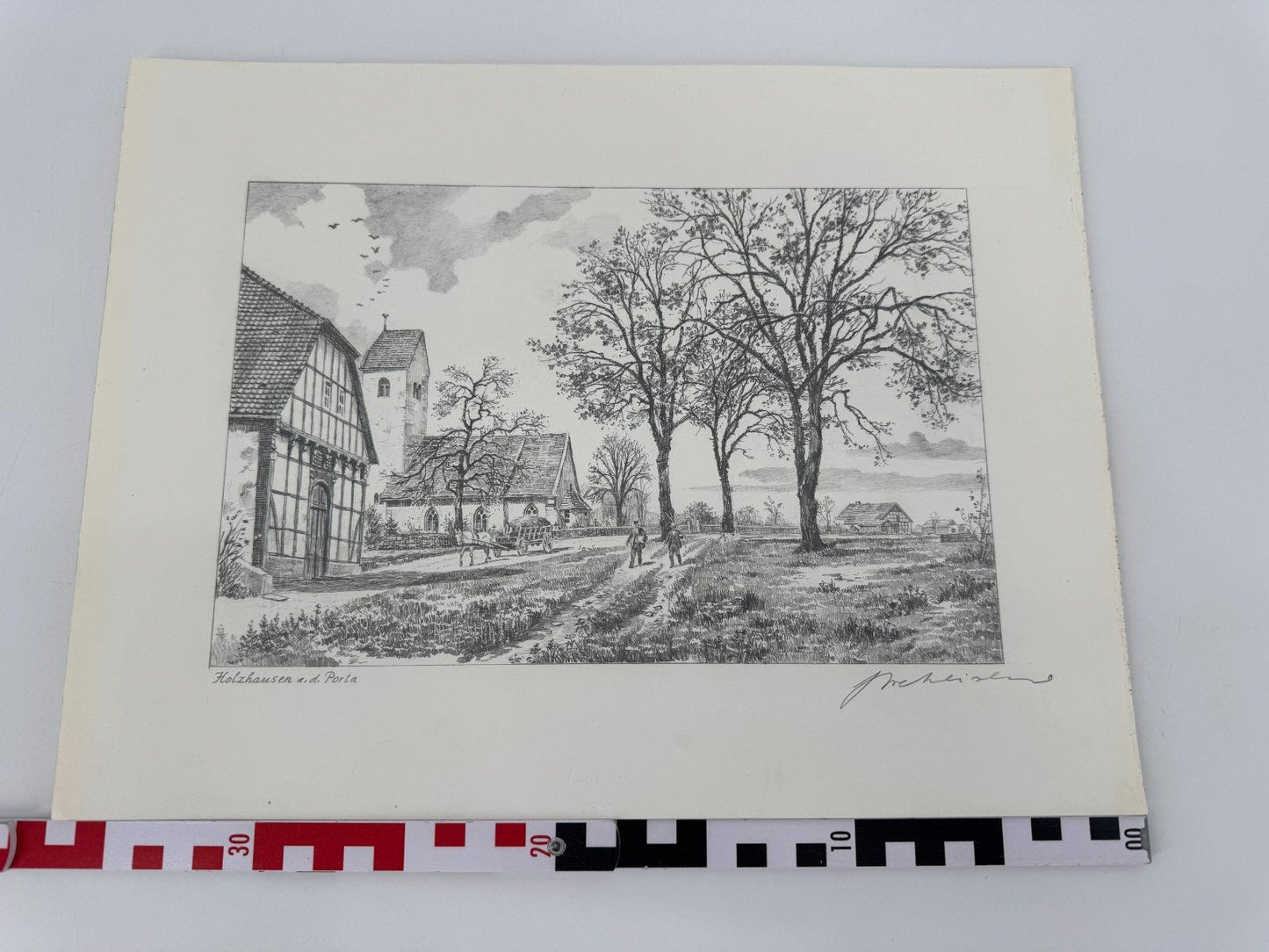 * HEINZ WEHLISCH ZEICHNUNG HOLZHAUSEN A.D. PORTA ANSICHT SIGNIERT