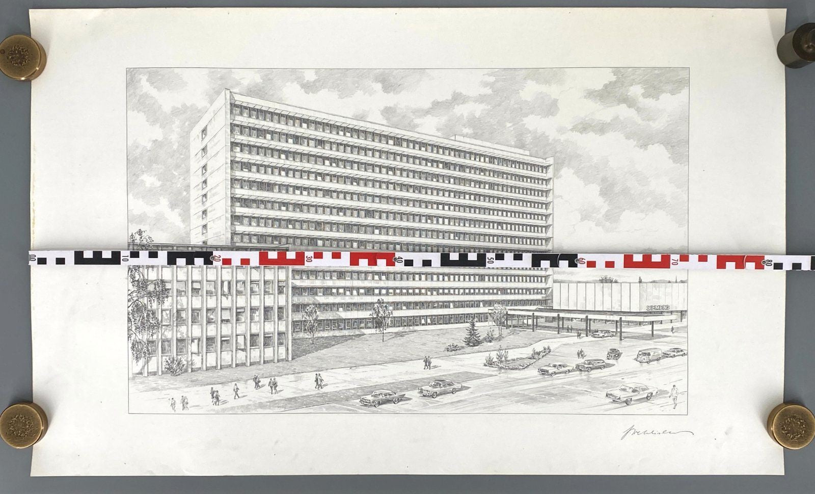 *GRAFIK HEINZ WEHLISCH HANDZEICHNUNG ERLANGEN SIEMENS HOCHHAUS