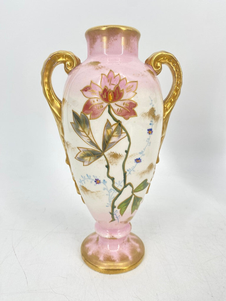 * 2 x VASE PRUNKVASE HENKELVASE BONN FRANZ ANTON MEHLEM PORZELLAN GOLD FLORAL