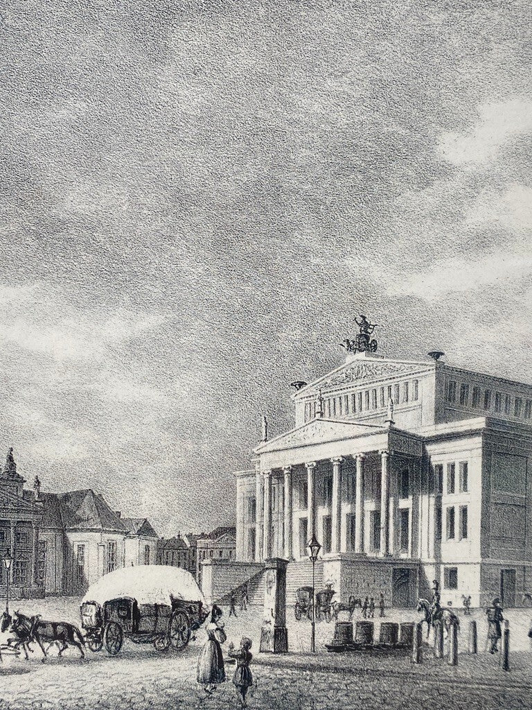 * ORIGINAL LITHOGRAFIE 1840 GENDARMENMARKT DOM SCHAUSPIELHAUS BERLIN ANTIK