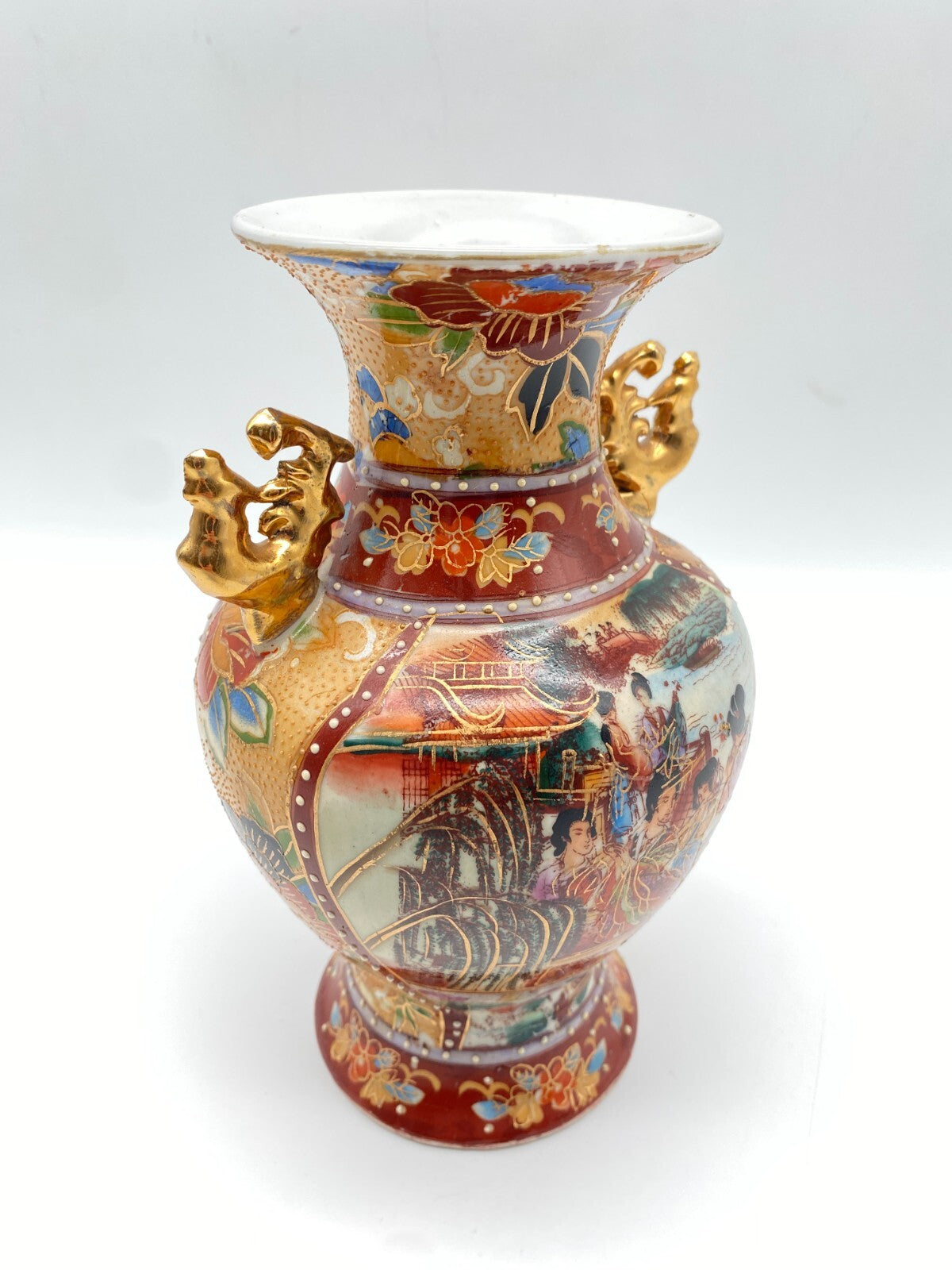 CHINESISCHE VASE PORZELLAN SINA CHINA MOTIV VINTAGE ALT GOLD MALEREI HANDGEMALT 