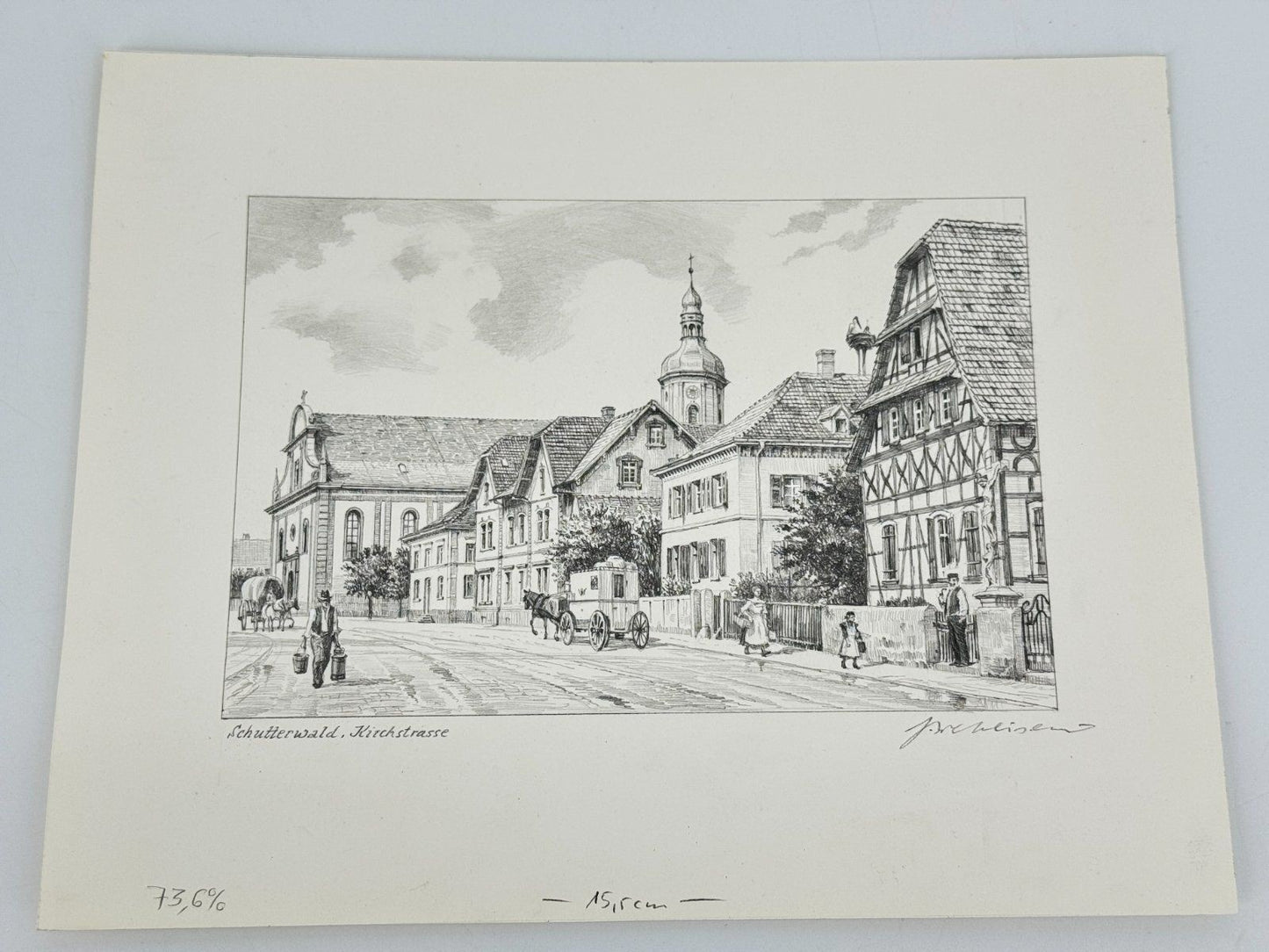 * HEINZ WEHLISCH ZEICHNUNG SCHUTTERWALD KIRCHSTRASSE ANSICHT SIGNIERT