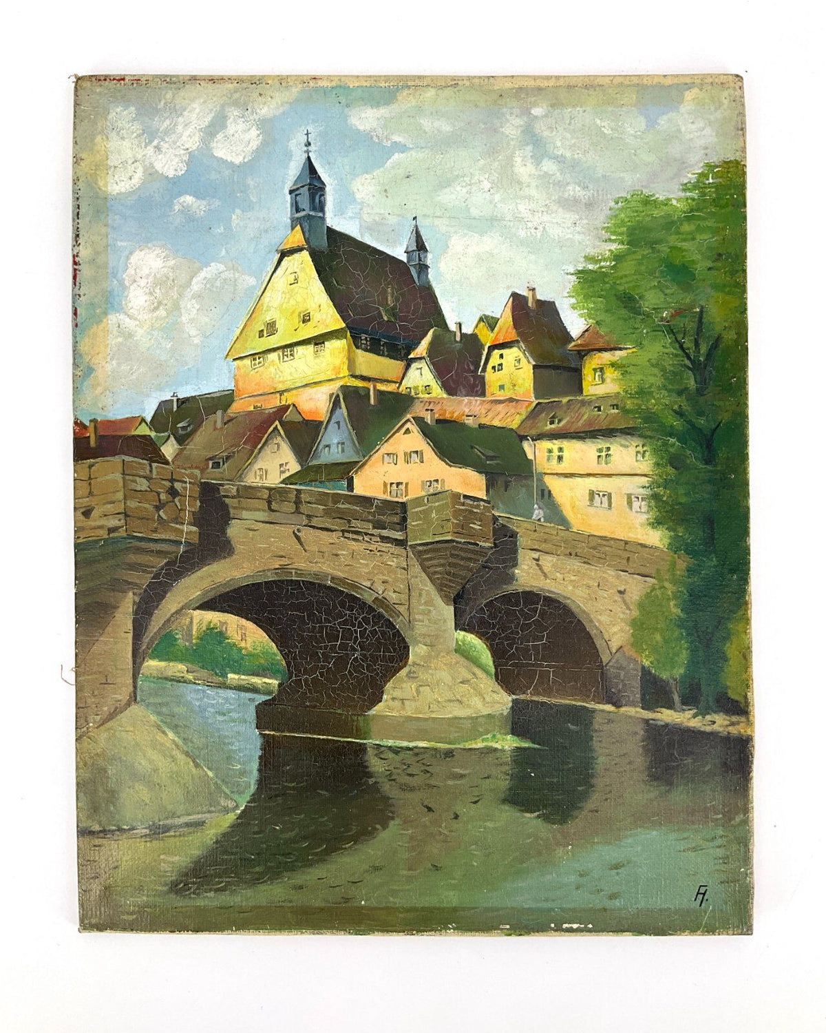 *ÖLGEMÄLDE BESIGHEIM STADTBILD ENZBRÜCKE LUDWIG MÖßLER ENZ RATHAU