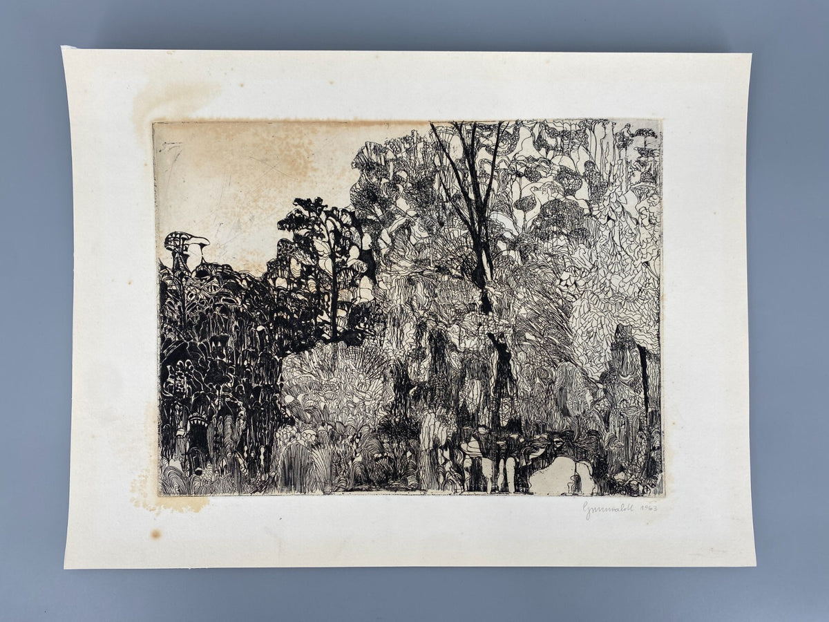* RADIERUNG HERBERT GRUNWALDT VEGETATION 1963 SIGNIERT SURREALISMUS ORIGINAL