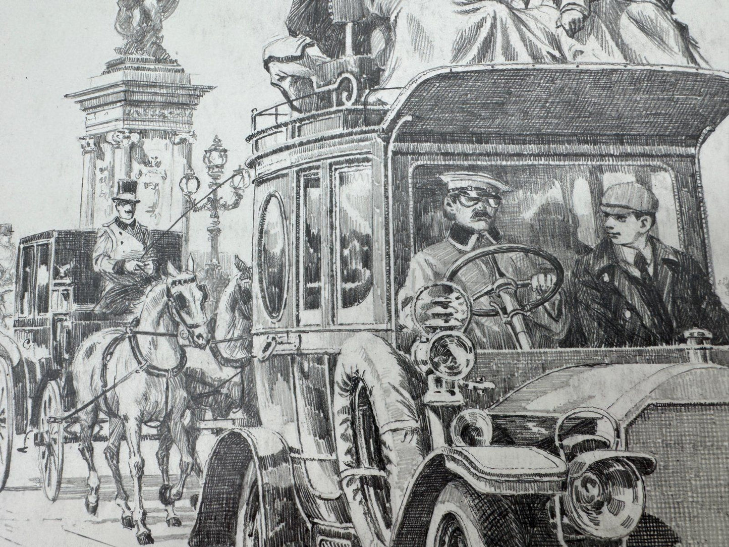 * HEINZ WEHLISCH ZEICHNUNG PARIS AUTOMOBIL 1912 ANSICHT SIGNIERT