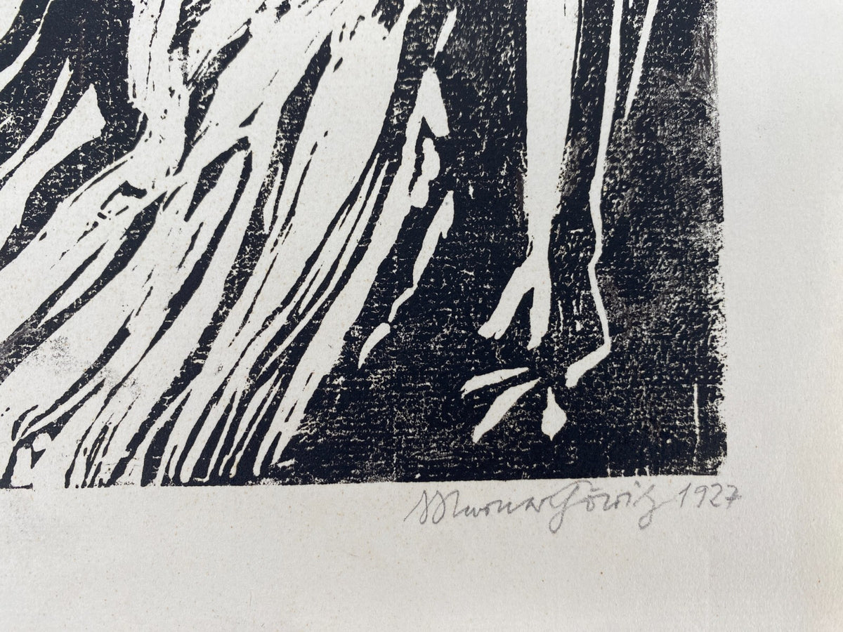 *1v2 WERNER GÖRITZ HOLZSCHNITT  SIGNIERT 1927 MÄDCHEN MIT ZIEHBRUNNEN ORIGINAL
