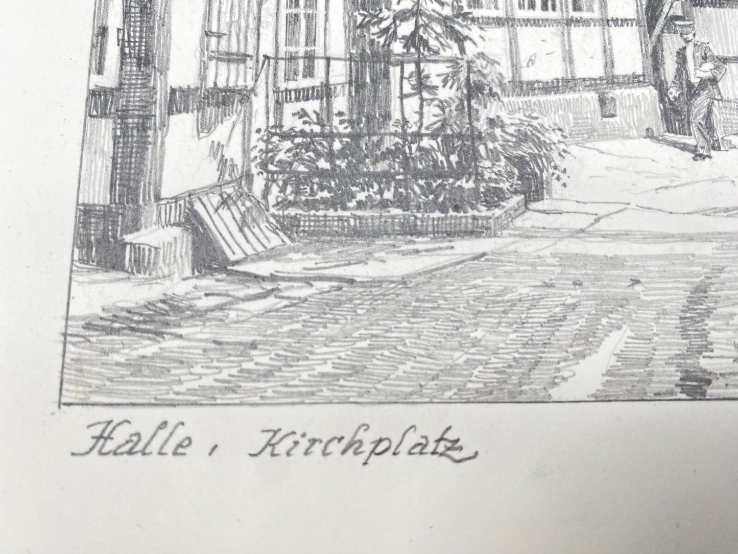 DEUTSCHER KÜNSTLER HEINZ WEHLISCH ZEICHNUNG HALLE KIRCHPLATZ HANDSIGNIERT