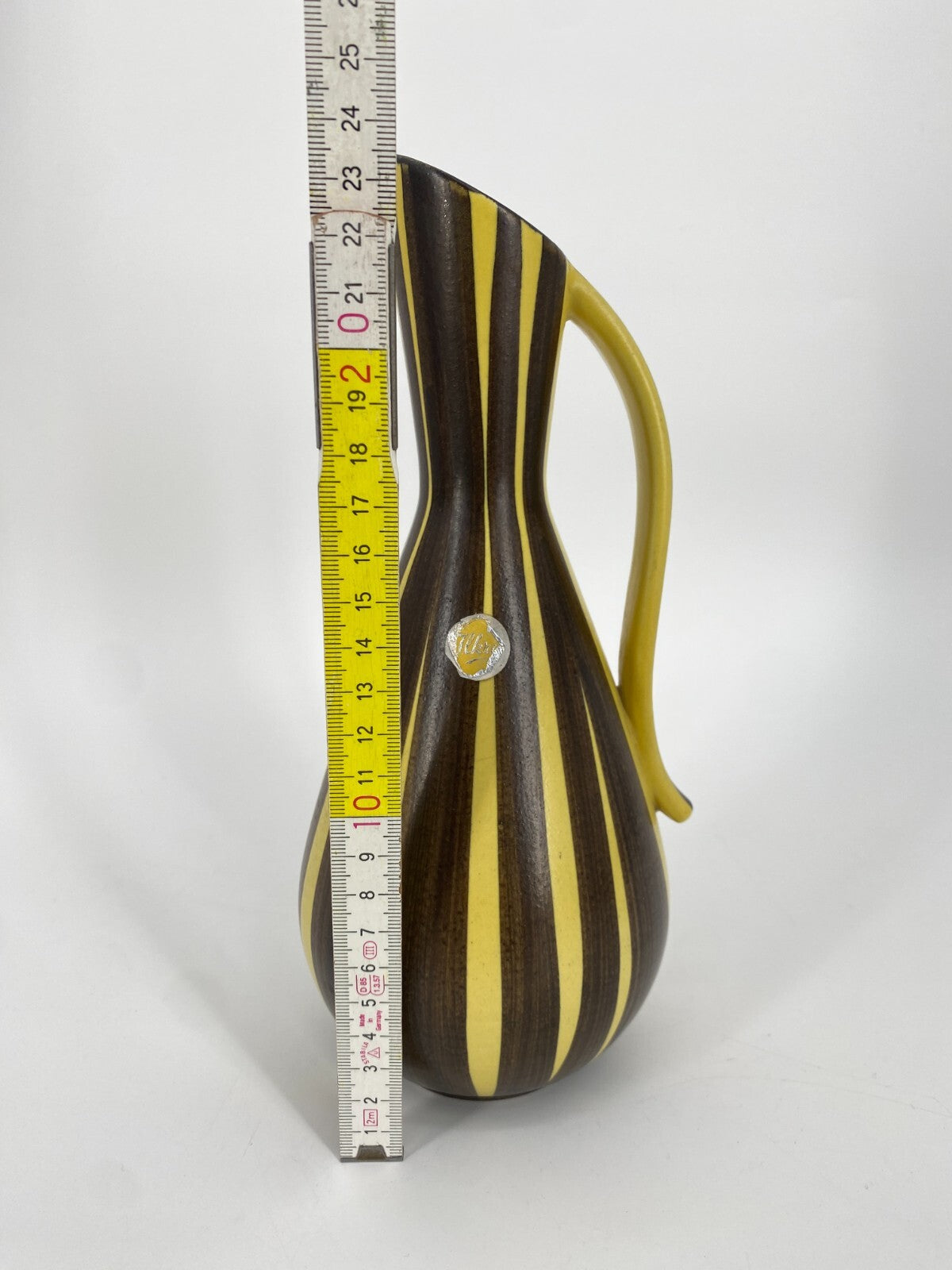 * ILKRA STUDIO KERAMIK VASE KRUG GELB BRAUN GESTREIFT 50ER 60ER MID CENTURY