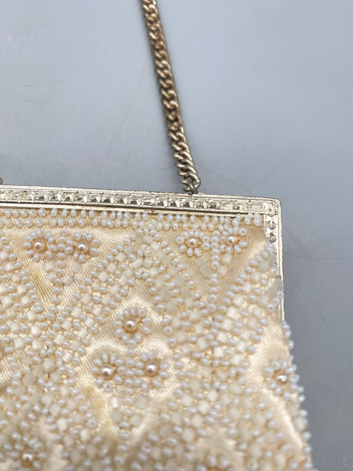 ORIGINAL JOLLES PERLEN MESSING ABEND HANDTASCHE TASCHE BÜGELTASCHE 1950ER JAHRE
