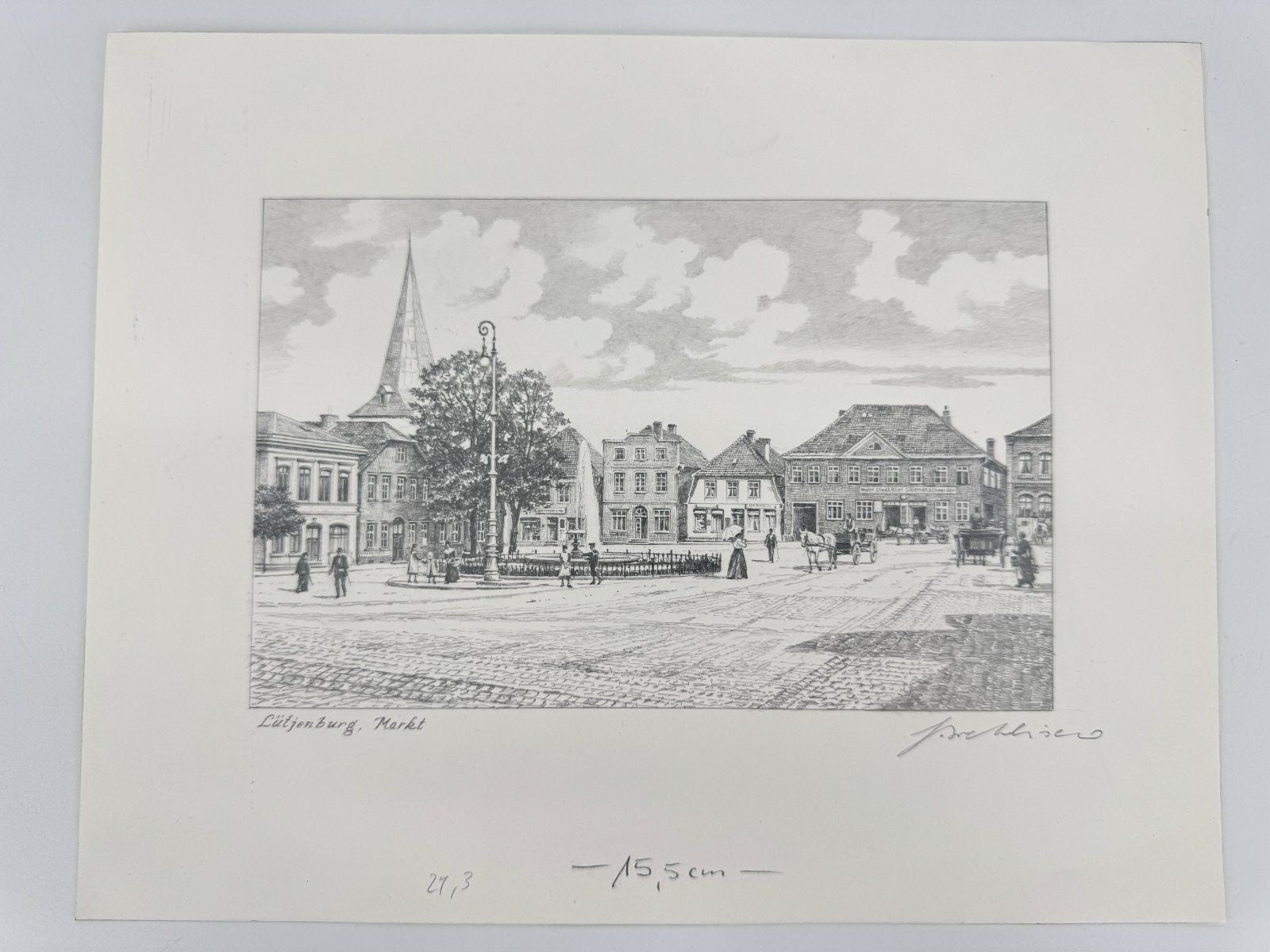 * HEINZ WEHLISCH ZEICHNUNG LÜTJENBURG MARKT UM 1912 ANSICHT SIGNI