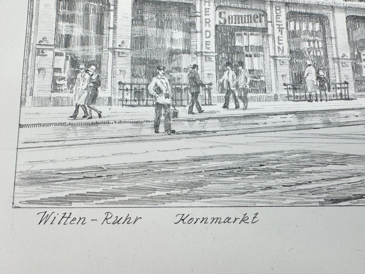 * HEINZ WEHLISCH ZEICHNUNG WITTEN RUHR KORNMARKT UM 1915 ANSICHT