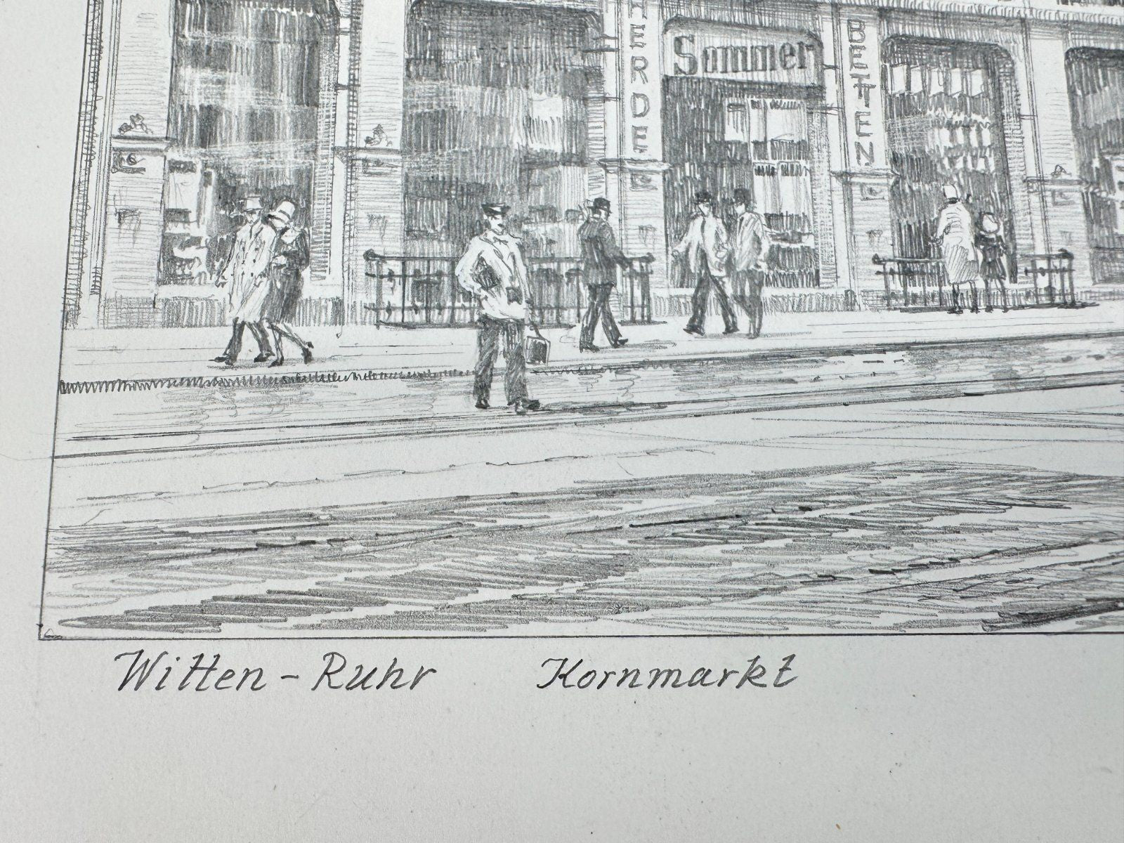 * HEINZ WEHLISCH ZEICHNUNG WITTEN RUHR KORNMARKT UM 1915 ANSICHT