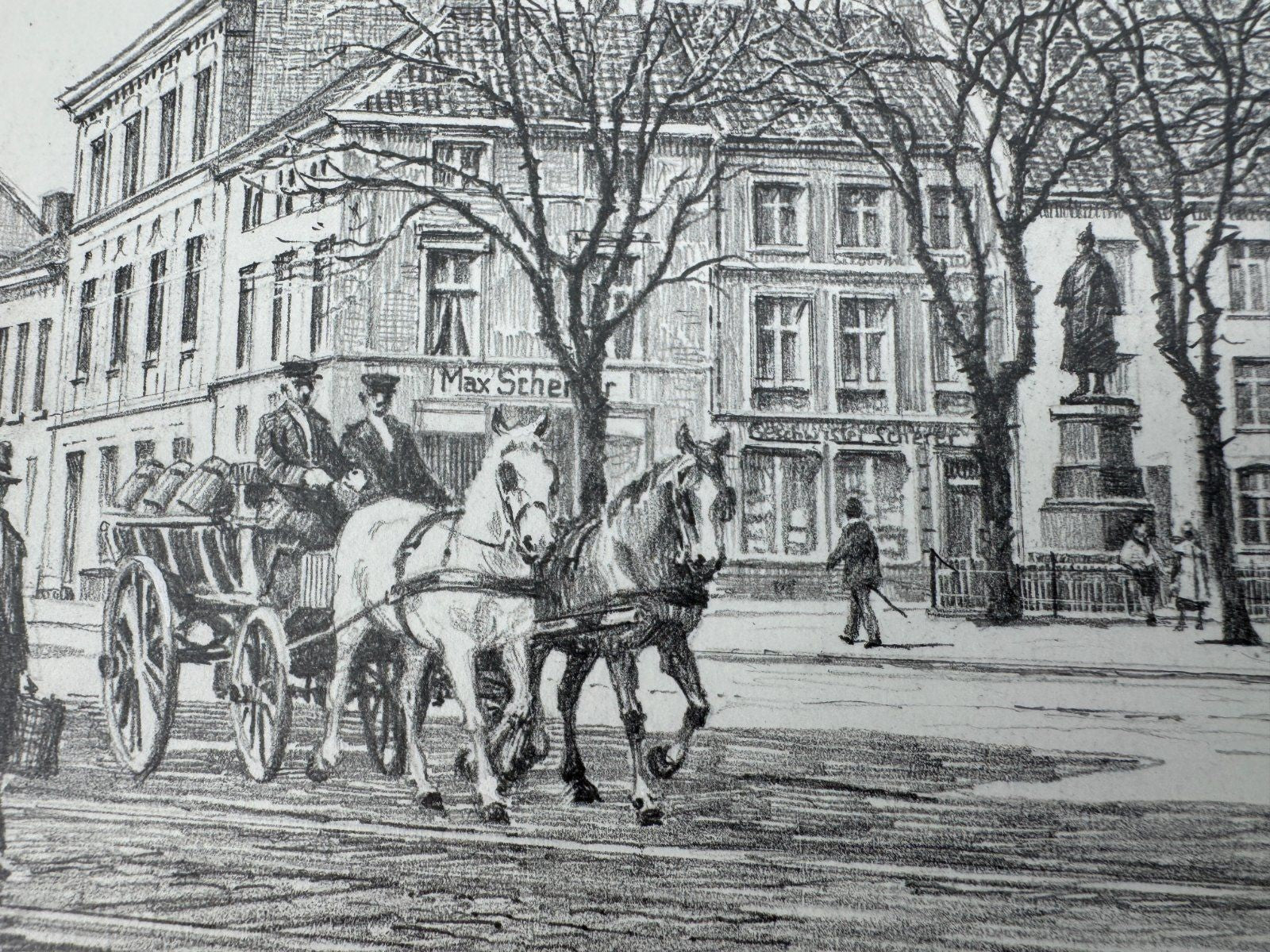 * HEINZ WEHLISCH ZEICHNUNG ERKELENZ MARKT UM 1900 ANSICHT SIGNIERT