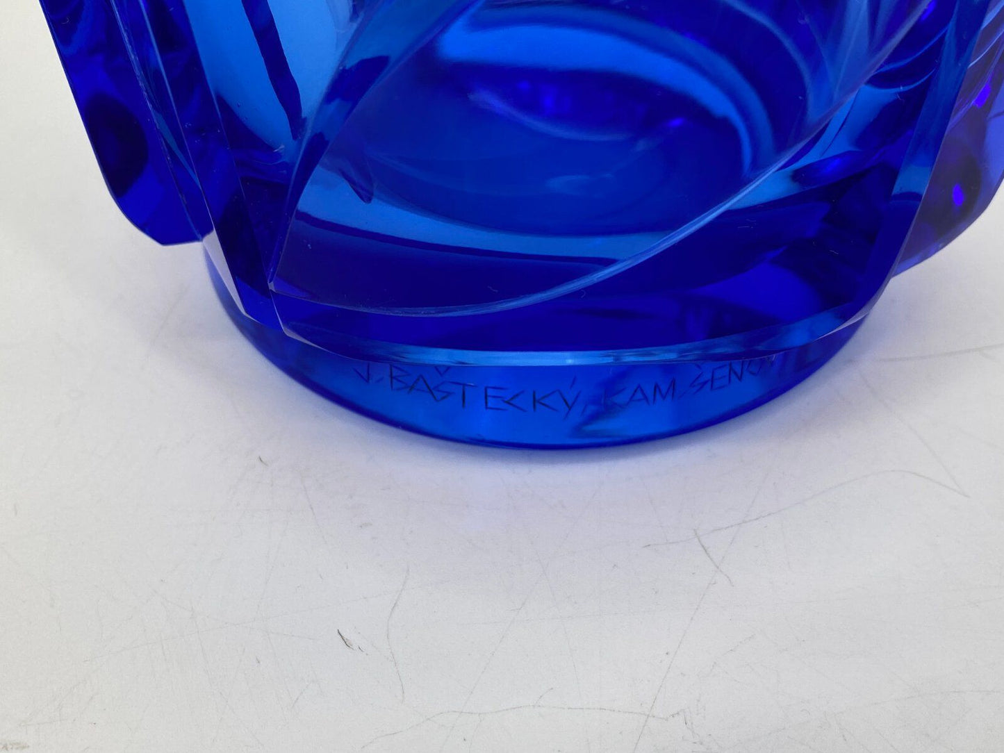 * VASE KRISTALLGLAS ART DECO TSCHECHIEN SOKOL GLAS BLAU