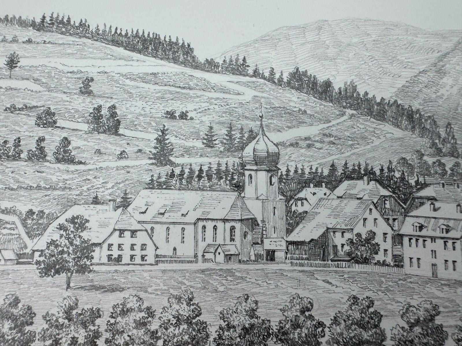 * HEINZ WEHLISCH ZEICHNUNG HINTERZARTEN 1890 ANSICHT SIGNIERT