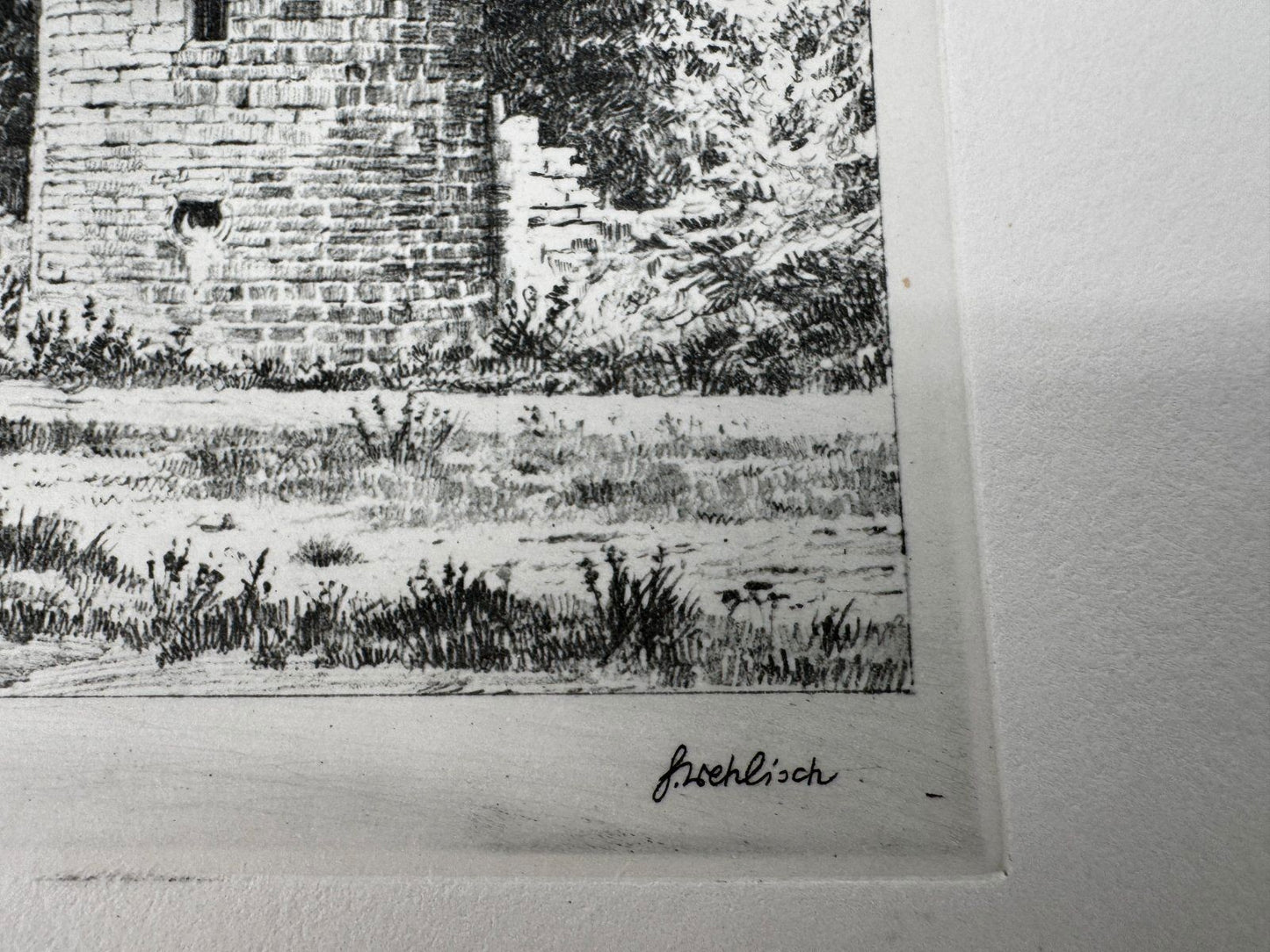 * HEINZ WEHLISCH RADIERUNG BURG KERPEN IN ILLINGEN ANSICHT SIGNIE