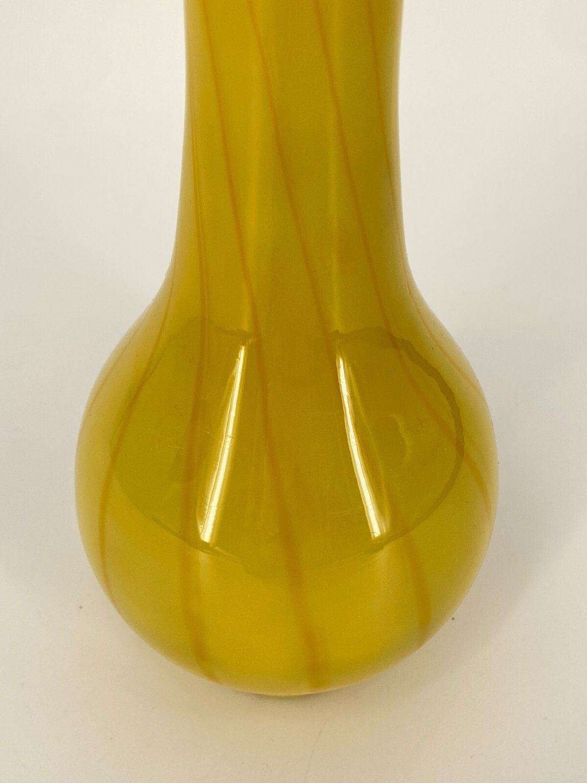 * VASE GLASVASE GLAS MUNDGEBLASEN GELB RÜSCHEN BLUMENVASE VINTAGE