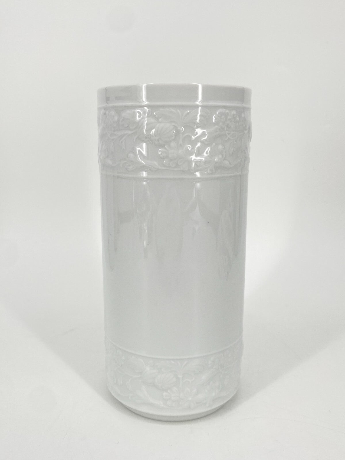 * 2x KRAUTHEIM PORZELLAN VASE MURILLO WEIß ZYLINDRISCH FLORAL 22CM SELB