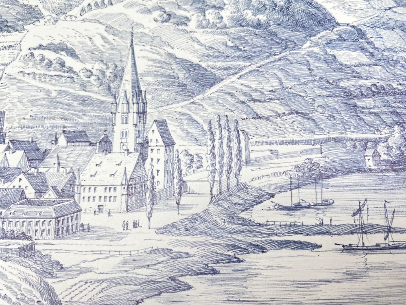DEUTSCHER KÜNSTLER HEINZ WEHLISCH ZEICHNUNG BERNKASTEL KUES BURG LANDSHUT