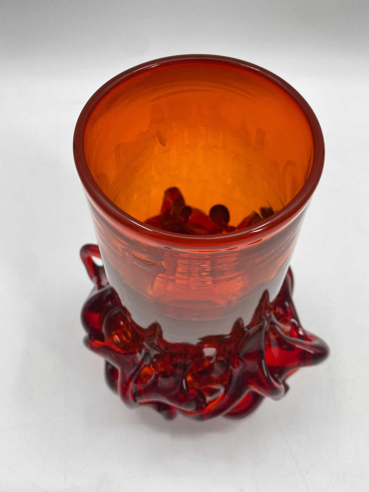 * VASE GLASVASE ROT JERZY SLUCZAN ORKUSZ KRAKAU GLASWAREN HANDARBEIT 70 VINTAGE