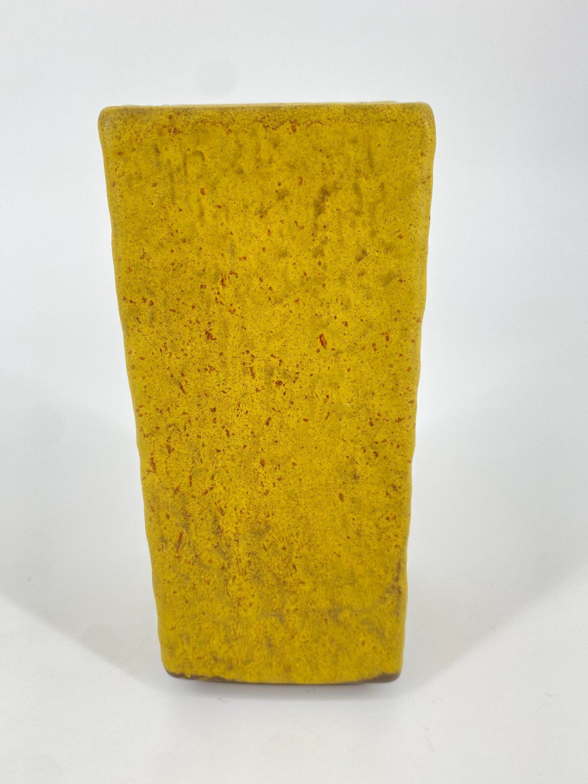* VASE KERAMIK RECHTECKIG FAT LAVA GELB VINTAGE 70ER WEST GERMANY