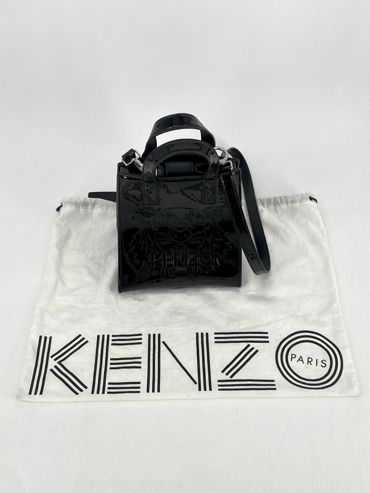 * KENZO PARIS HANDTASCHE UMHÄNGETASCHE TIGER LACKLEDER SCHWARZ