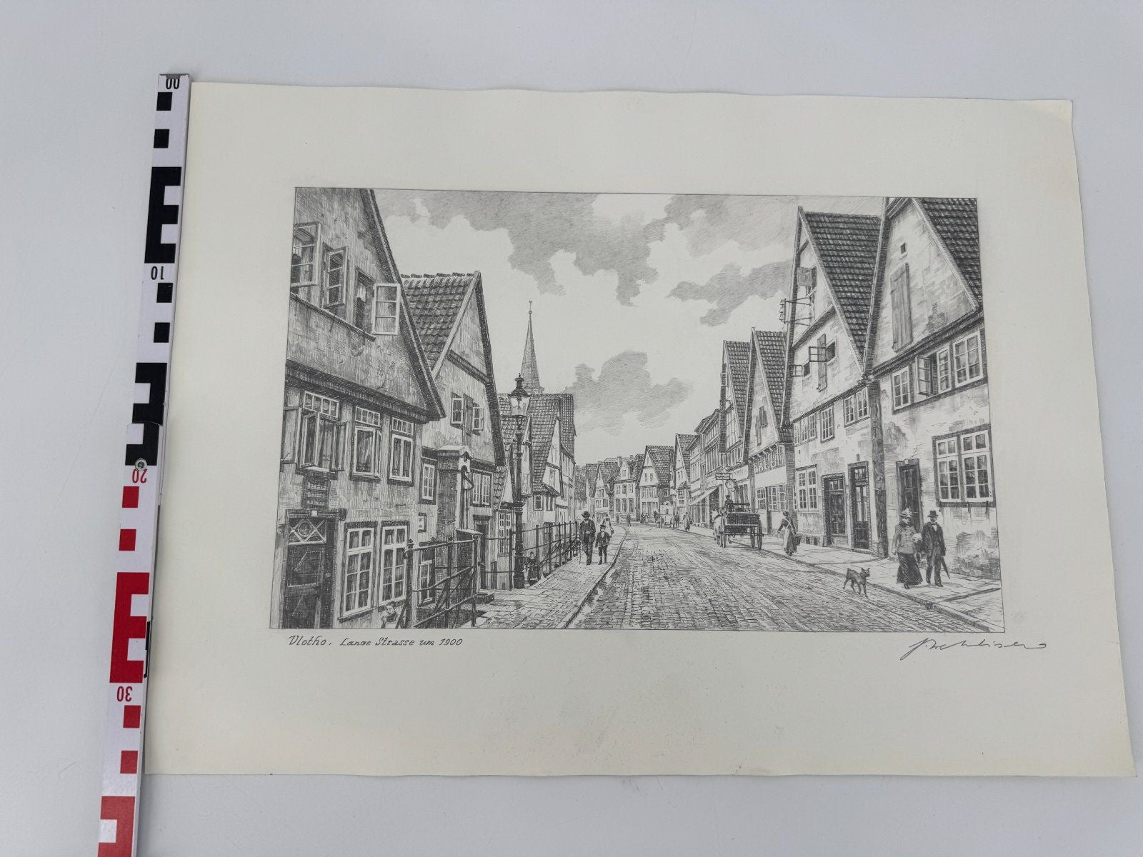 * HEINZ WEHLISCH ZEICHNUNG VLOTHO LANGE STRAßE UM 1900 ANSICHT SI