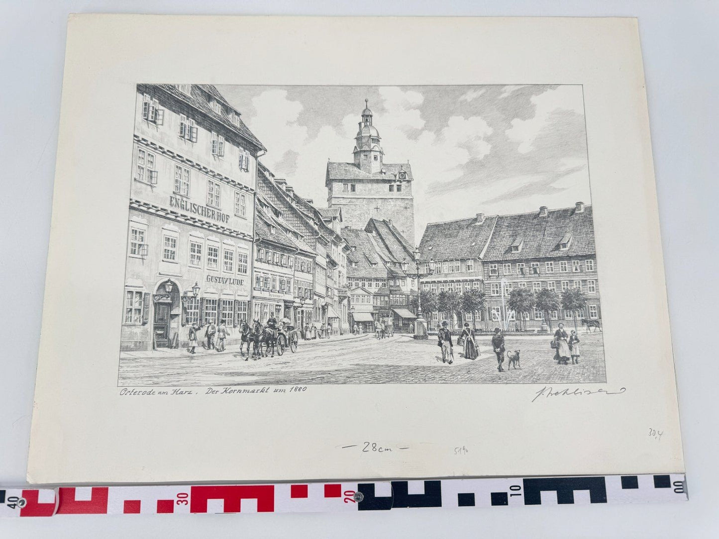 * HEINZ WEHLISCH ZEICHNUNG OSTERODE AM HARZ KORNMARKT 1880 ANSIC
