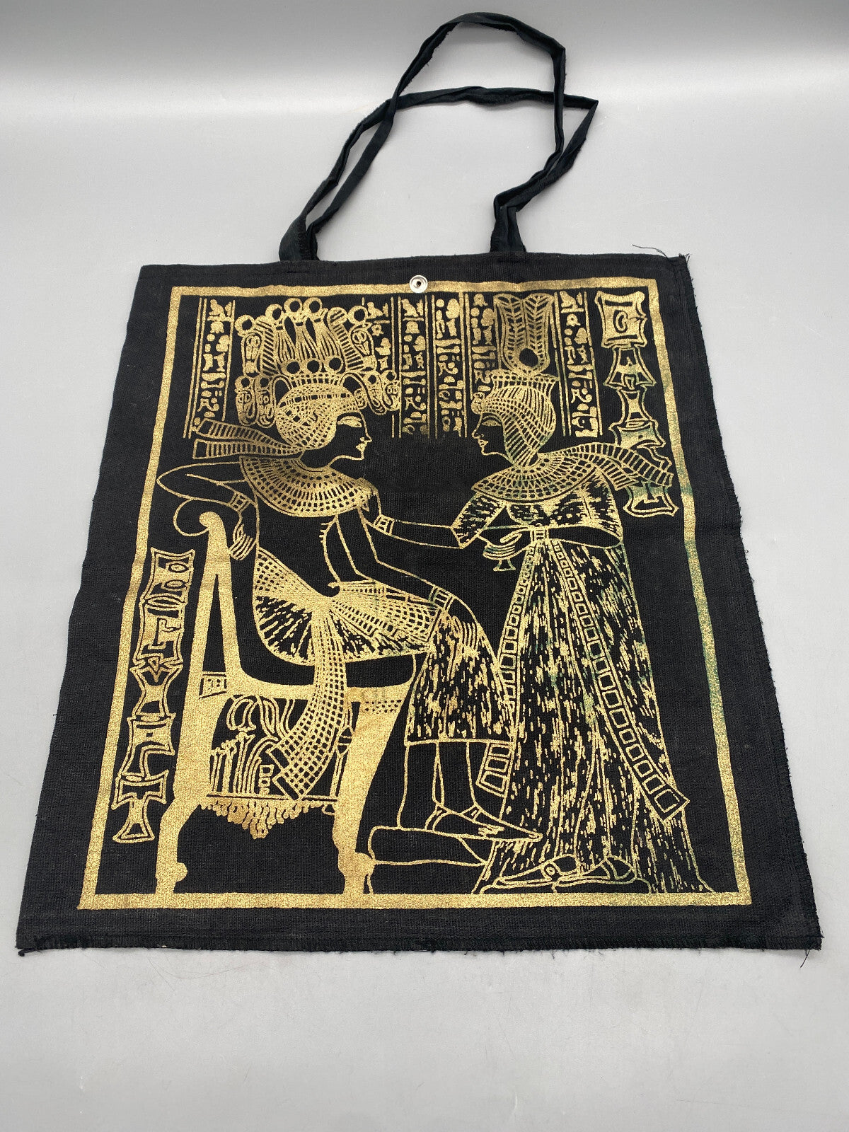 TASCHE BEUTEL LEINEN SCHWARZ MIT GOLDDRUCK ÄGYPTISCHE ZEICHEN EGYPT ALT VINTAGE