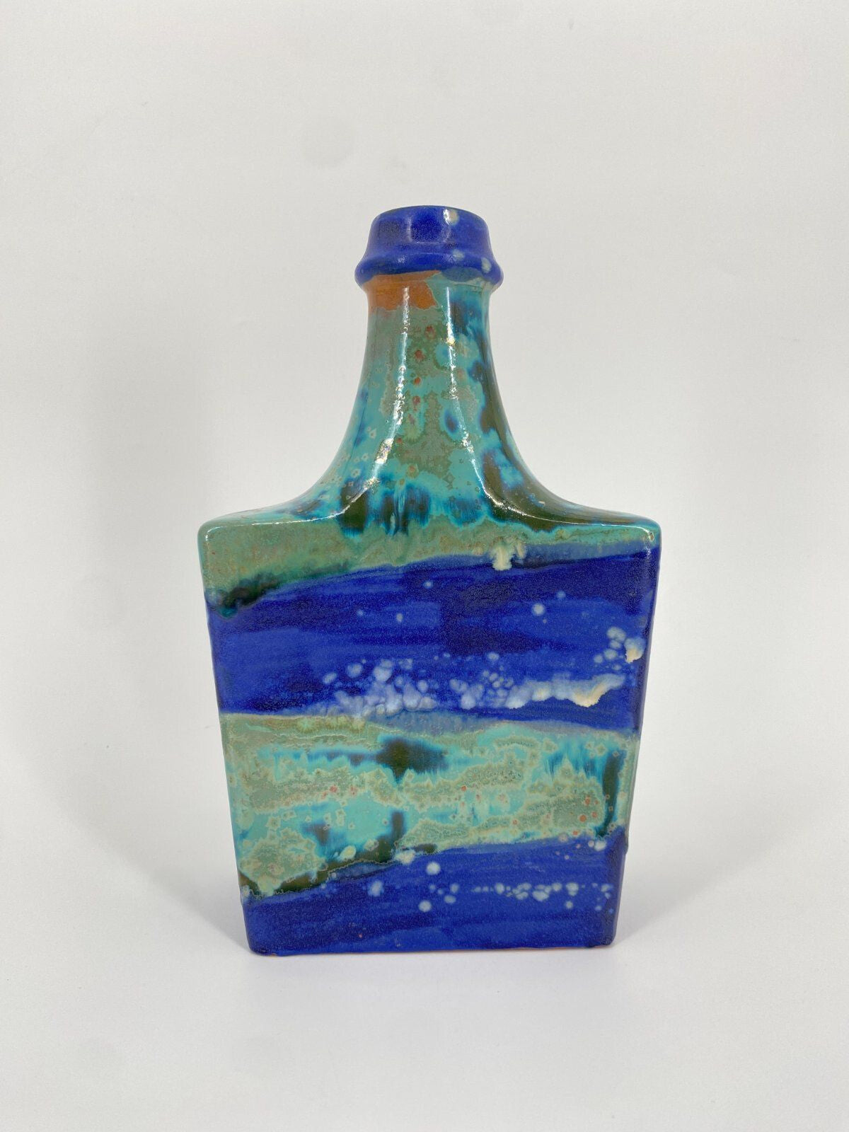 * STUDIOKERAMIK CARSTENS VASE 839/23 BLAU GRÜN ZINKKRISTALLE 70ER