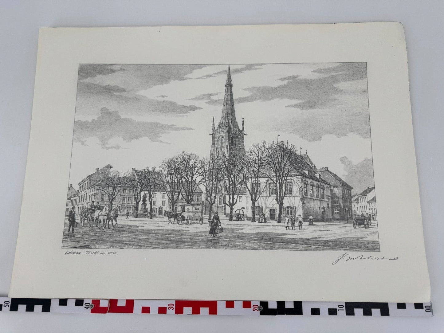 * HEINZ WEHLISCH ZEICHNUNG ERKELENZ MARKT UM 1900 ANSICHT SIGNIERT