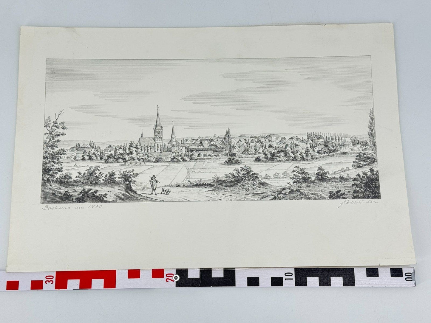 * HEINZ WEHLISCH ZEICHNUNG BOCHUM UM 1780 ANSICHT SIGNIERT