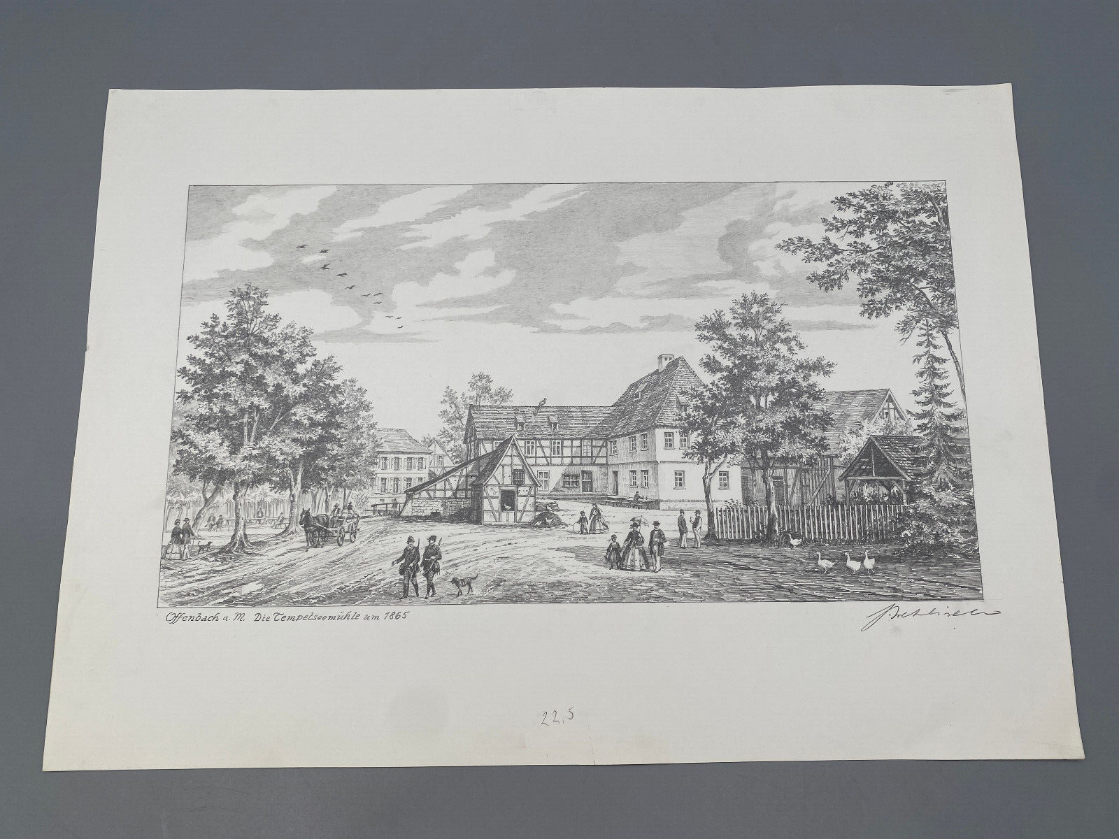 HEINZ WEHLISCH DEUTSCHER KÜNSTLER ZEICHNUNG OFFENBACH AM MAIN UM 1865 HANDSIGNIE