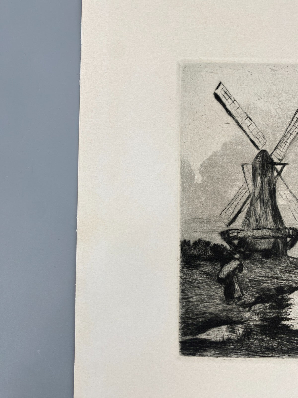 *RADIERUNG URY LESSER LANDSCHAFT MIT HOLLÄNDISCHEN MÜHLE GESTEMPELT 1920/1982
