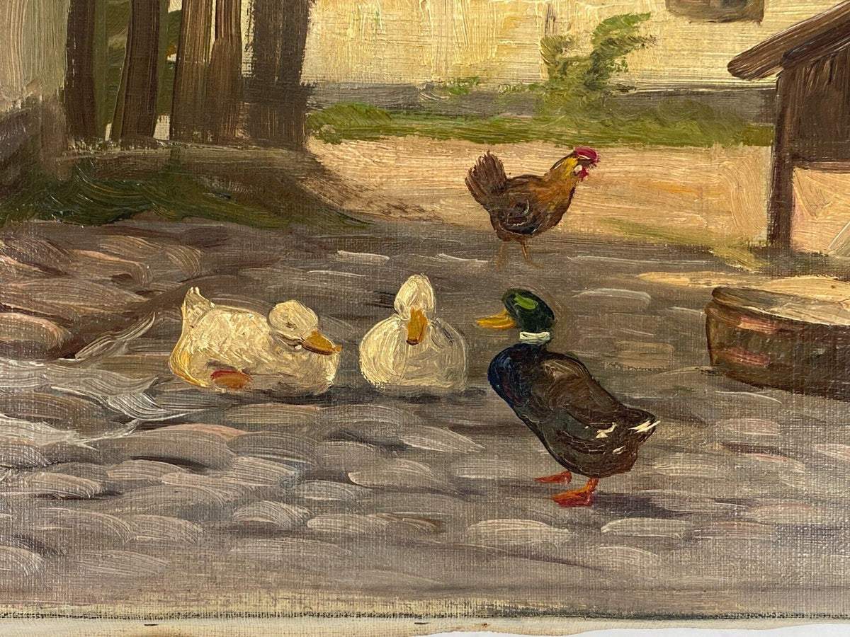*ÖLGEMÄLDE EDMUND FISCHER BAUERNHOF HOFANSICHT DÖRFLICHES IDYLL