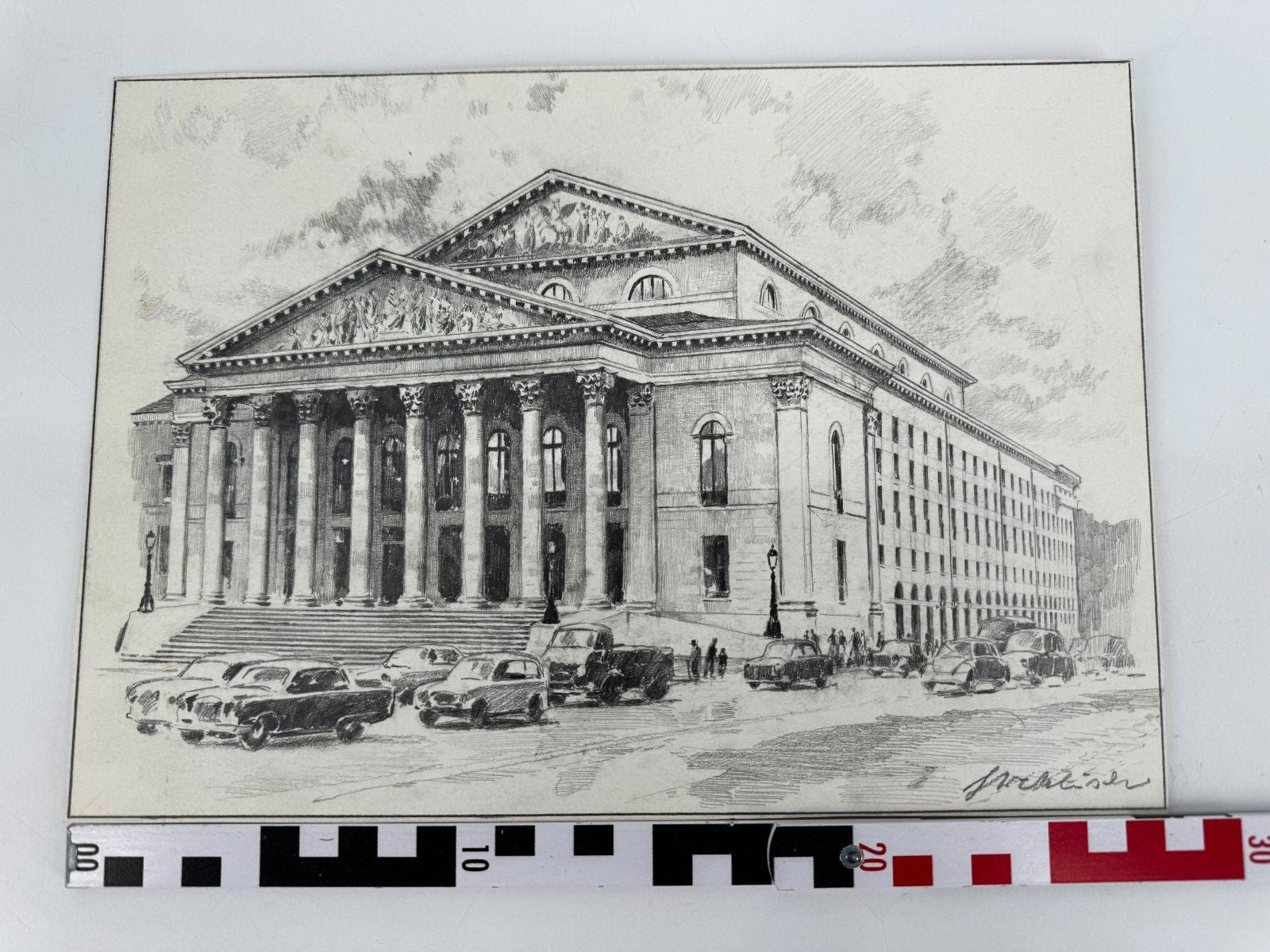* HEINZ WEHLISCH ORIGINAL ZEICHNUNG NATIONALTHEATER MÜNCHEN ANSICHT