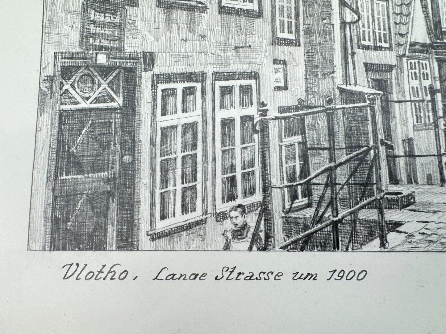 * HEINZ WEHLISCH ZEICHNUNG VLOTHO LANGE STRAßE UM 1900 ANSICHT SI