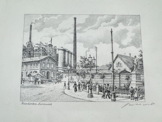 * HEINZ WEHLISCH ZEICHNUNG NEUNKIRCHEN EISENWERK ANSICHT SIGNIERT