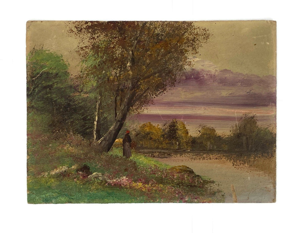 *ÖLGEMÄLDE LANDSCHAFT MIT EINEM BAUM UND PERSON