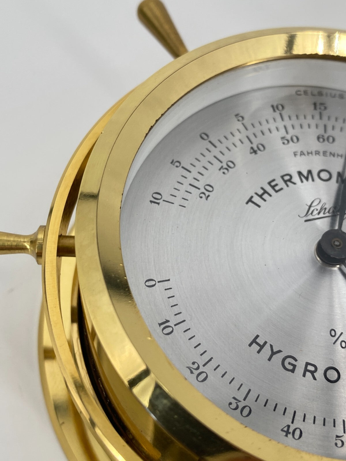 * THERMOMETER HYGROMETER SCHATZ WETTERMESSINSTRUMENT MESSING STEUERRAD VINTAGE