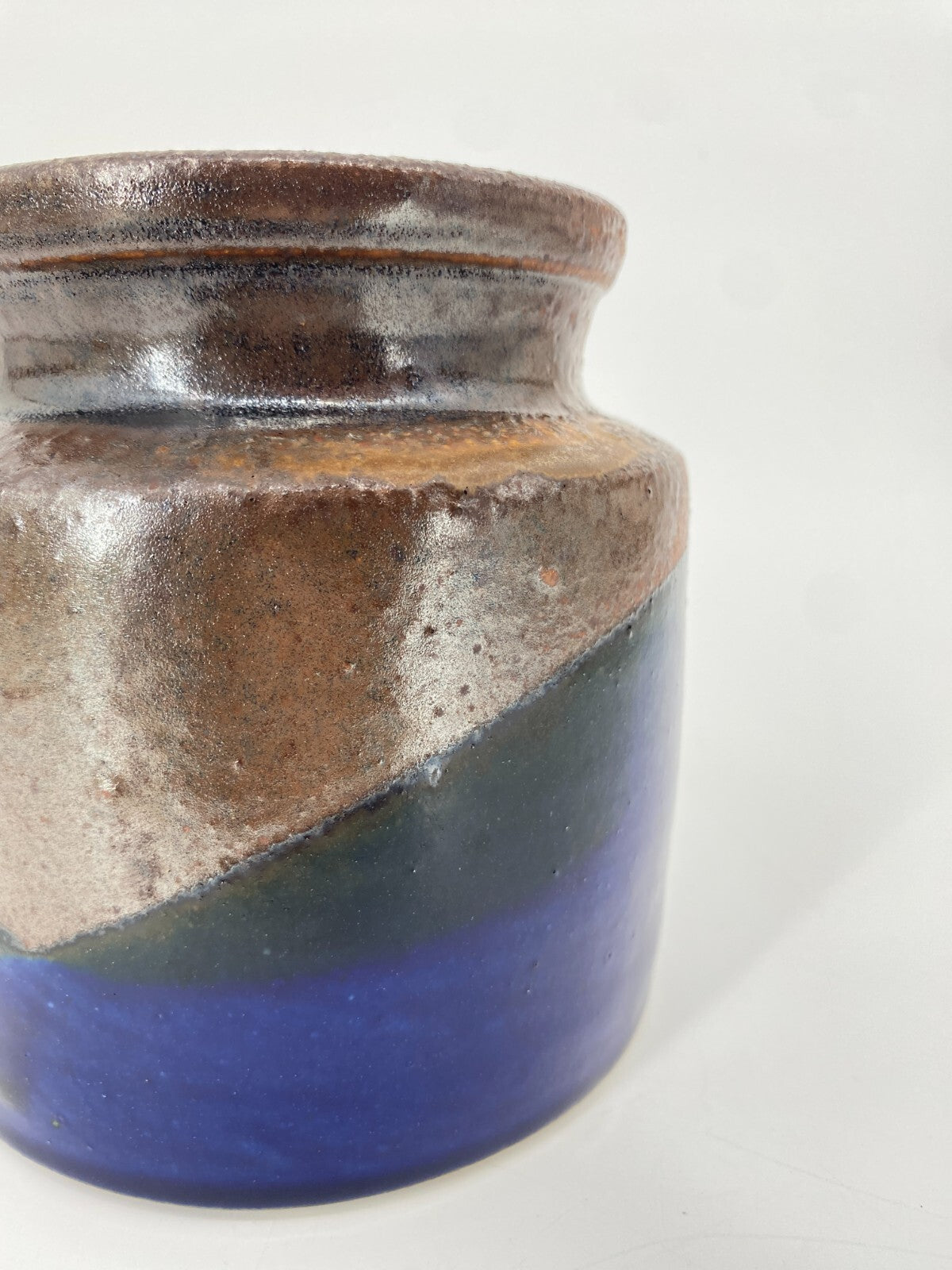 * MID CENTURY HUBERTUS MENZEL STUDIO KERAMIK VASE TOPF BLAU BRAUN 13,5CM