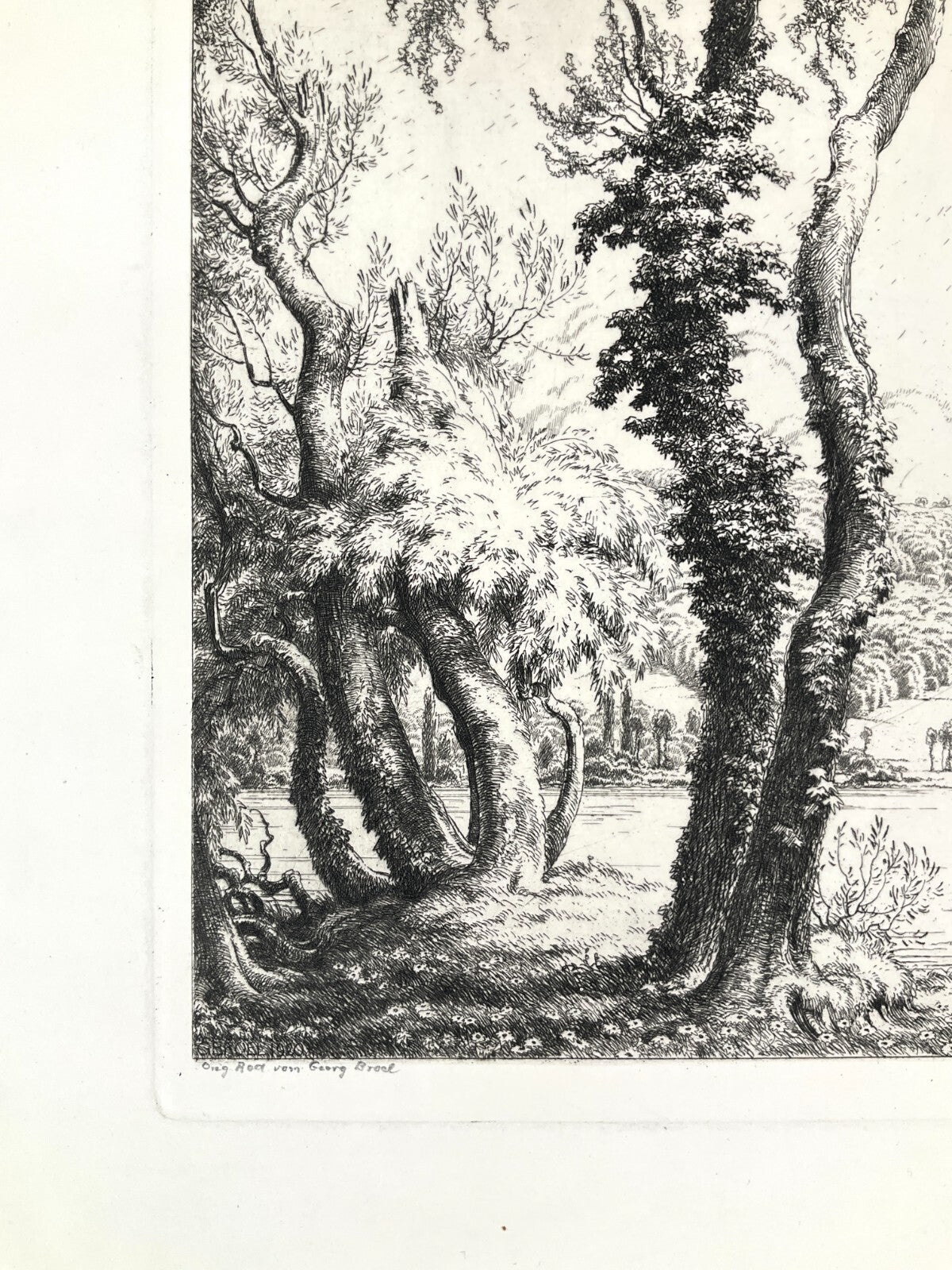 *RADIERUNG GEORG BROEL AM SONNIGEN RHEIN LANDSCHAFT JUGENDSTIL 1920 ORIGINAL